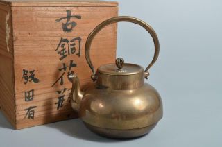T6073: Japanese Xf Shapely Copper Bottle Teapot Dobin W/signed Box Tea Ceremony