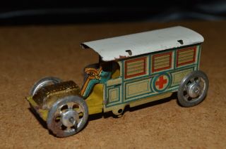 Vintage Pre War Tinplate Penny Toy Ambulance Car Made In Germany - Antique Zett