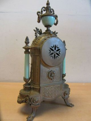 Antique 1889 Samuel Marti Ornate French Mantel Clock,  painted porcelain panel 10