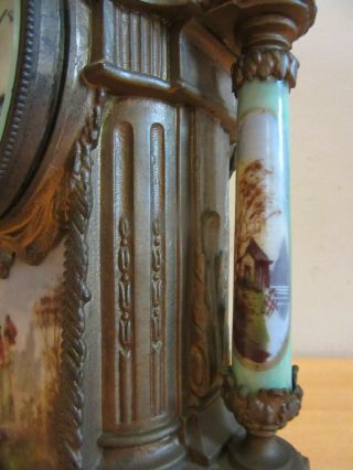 Antique 1889 Samuel Marti Ornate French Mantel Clock,  painted porcelain panel 8