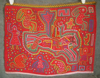Authentic Old Kuna Mola Blouse Panels Bronco Mermaid Pair Panama Indian Textile