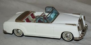 Vintage Bandai Tin Friction Mercedes Benz 2/9 White Convertible Car - Japan