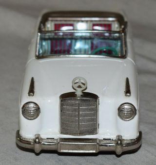 Vintage Bandai Tin Friction Mercedes Benz 2/9 White Convertible Car - Japan 3