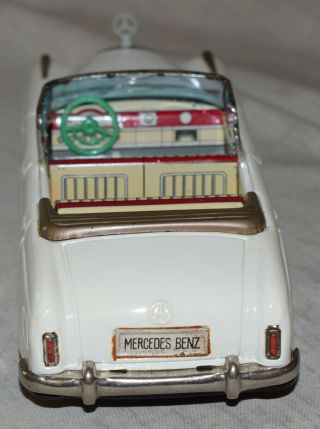 Vintage Bandai Tin Friction Mercedes Benz 2/9 White Convertible Car - Japan 4