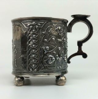 Antique PAVEL OVCHINNIKOV Imperial Russia 84 Silver Tankard Tea Glass Holder Cup 3