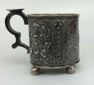 Antique PAVEL OVCHINNIKOV Imperial Russia 84 Silver Tankard Tea Glass Holder Cup 4