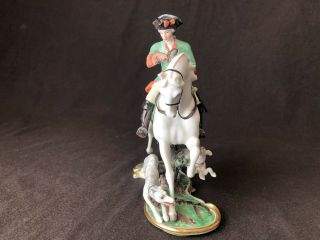 Nymphenburg Germany Figurine 382 Horse Dog Hunting Man Riding Figurine 7 3/8 