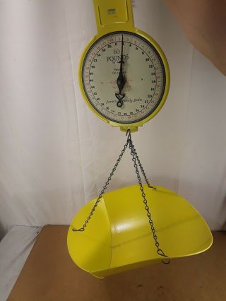 Vintage Yellow American Family Hanging Produce Scale 60 Pounds 2