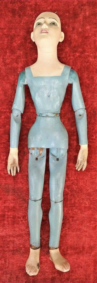 Male Mannequin In Miniature.  Wood Carved And Polychrome.  Eyes Crystal.  Spain.  Xix