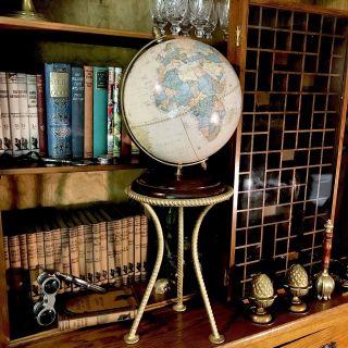 George F Cram Classic World Globe On An Integrated Tripod Stand.  H60cm Approx.