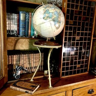 George F Cram classic World globe on an integrated tripod stand.  H60cm approx. 5