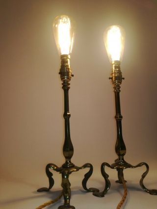Edwardian Antique Brass Pullman Table Lamps Period Retro