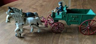Vintage Cast Iron Metal Toy Sand And Gravel Dump Wagon With Driver Made In U.  S.  A