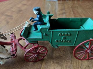 Vintage Cast Iron Metal Toy Sand and Gravel dump wagon with Driver made in U.  S.  A 2