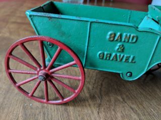 Vintage Cast Iron Metal Toy Sand and Gravel dump wagon with Driver made in U.  S.  A 3