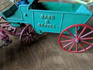 Vintage Cast Iron Metal Toy Sand and Gravel dump wagon with Driver made in U.  S.  A 9