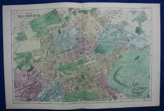 Plan Of Edinburgh,  Scotland,  Antique Atlas Map / City Plan,  Bacon,  1895