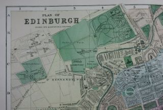 PLAN OF EDINBURGH,  Scotland,  antique atlas map / city plan,  Bacon,  1895 2