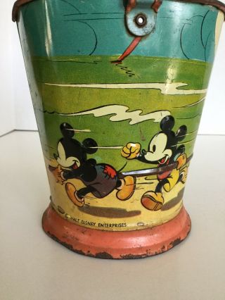 Vintage 1930 ' s Ohio Art Co.  Walt Disney Enterprises Embossed Tin Litho Sand Pail 11