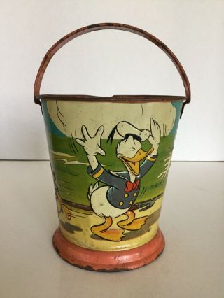 Vintage 1930 ' s Ohio Art Co.  Walt Disney Enterprises Embossed Tin Litho Sand Pail 12