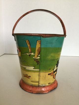 Vintage 1930 ' s Ohio Art Co.  Walt Disney Enterprises Embossed Tin Litho Sand Pail 3