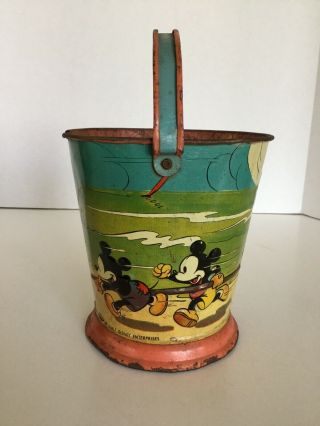Vintage 1930 ' s Ohio Art Co.  Walt Disney Enterprises Embossed Tin Litho Sand Pail 4
