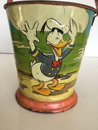 Vintage 1930 ' s Ohio Art Co.  Walt Disney Enterprises Embossed Tin Litho Sand Pail 8