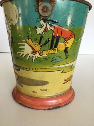 Vintage 1930 ' s Ohio Art Co.  Walt Disney Enterprises Embossed Tin Litho Sand Pail 9