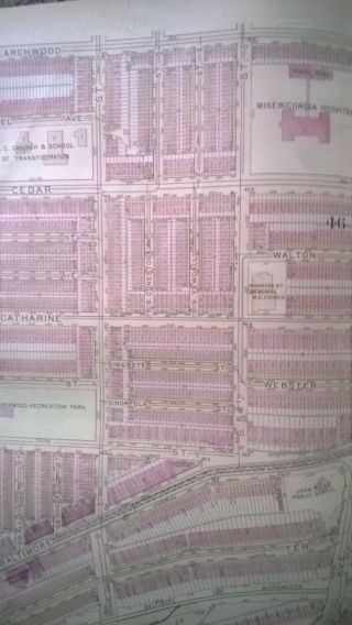1918 Orig.  West Philadelphia Misericordia Hosp.  Bromley Atlas Map LINEN 23x33 2