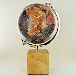 Globe In Antique Black 8 " With Mango Wood Block Luxury Unique Home Decor 11376