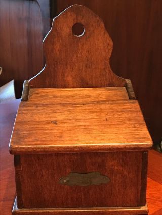 Vintage Wooden Salt Box Primitive Plain 6”x 6” Square Slanted Lid - Tin Label