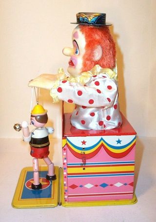 MIB 1960s HAPPY THE CLOWN PUPPET SHOW BATTERY OPERATED TIN LITHO CIRCUS TOY 4