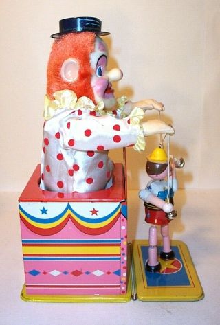 MIB 1960s HAPPY THE CLOWN PUPPET SHOW BATTERY OPERATED TIN LITHO CIRCUS TOY 6