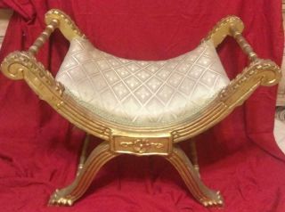 Gold Gilt Wood Vanity Seat X Base Stool Gilded Chair Bench Seat Stool Furniture