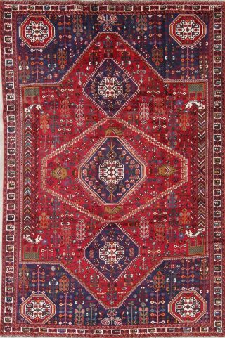 One - Of - Kind Vintage Tribal Kashkoli Hand - Knotted 7x10 Red Wool Area Rug