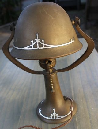 Antique 1930s Heintz Mixed Metal Art Deco Sterling Silver Overlay Bronze Lamp 4
