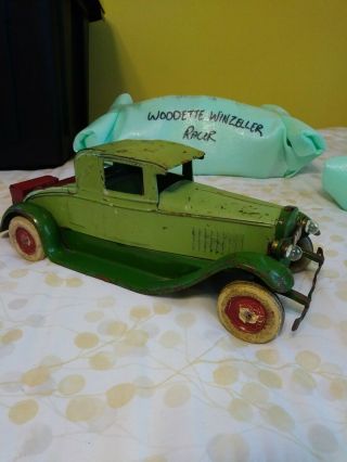 Kingsbury Pressed Steel Coupe Windup Toy Car.  Vintage Antique Tin Toys