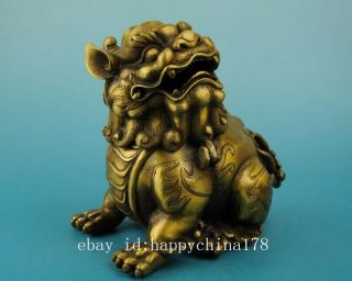 Chinese old fengshui copper hand - carved unicorn Pi Xiu statue censer e02 2