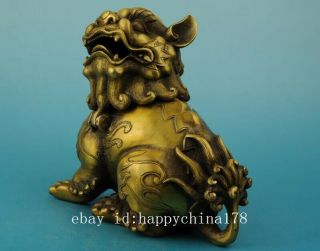 Chinese old fengshui copper hand - carved unicorn Pi Xiu statue censer e02 3