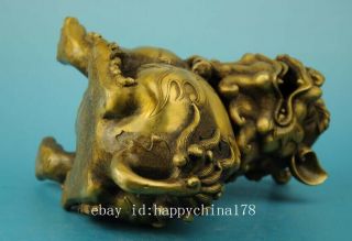 Chinese old fengshui copper hand - carved unicorn Pi Xiu statue censer e02 6