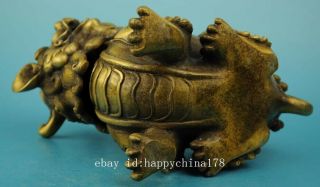 Chinese old fengshui copper hand - carved unicorn Pi Xiu statue censer e02 8