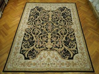 10 x 13 Black Venetian Style Luxurious Needlepoint Hand - Woven Rug 2