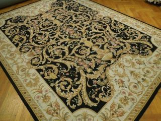 10 x 13 Black Venetian Style Luxurious Needlepoint Hand - Woven Rug 3