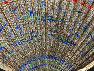 PERFECT 19TH C.  CENTURY CHINESE SILVER FILIGREE & ENAMEL QUALITY FAN 10
