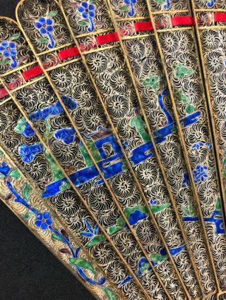 PERFECT 19TH C.  CENTURY CHINESE SILVER FILIGREE & ENAMEL QUALITY FAN 2