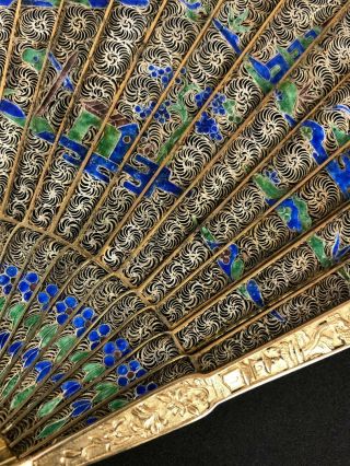 PERFECT 19TH C.  CENTURY CHINESE SILVER FILIGREE & ENAMEL QUALITY FAN 4