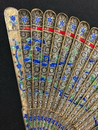 PERFECT 19TH C.  CENTURY CHINESE SILVER FILIGREE & ENAMEL QUALITY FAN 7