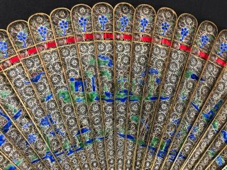 PERFECT 19TH C.  CENTURY CHINESE SILVER FILIGREE & ENAMEL QUALITY FAN 8