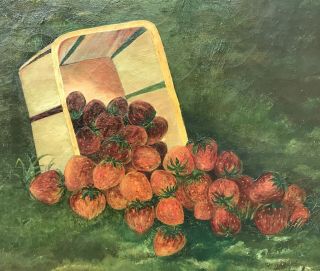 Antique 19th Century American Folk Art Primitive Oil Painting of Strawberries 2