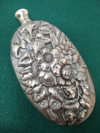Whiting Sterling Silver Flask Repousse Edwin Davis French Design Antique 1886 3